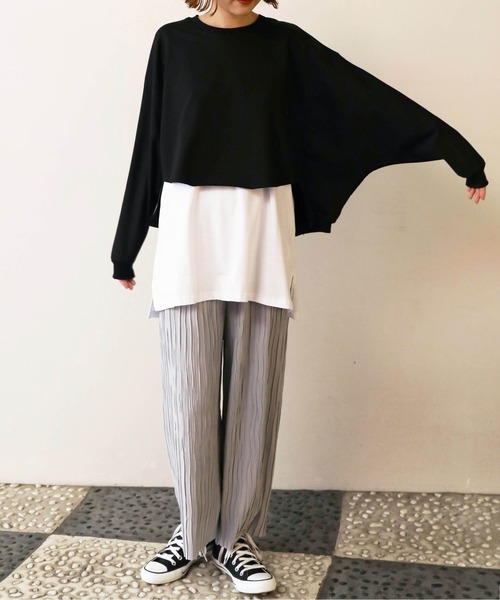 PICCIN(ピッチン)の「レイヤードプルオーバー(Tシャツ/カットソー・レディース・ライトグレー/ブラック・M)」の15枚目の写真