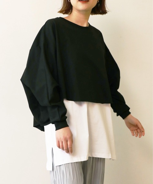 PICCIN(ピッチン)の「レイヤードプルオーバー(Tシャツ/カットソー・レディース・ライトグレー/ブラック・M)」の10枚目の写真
