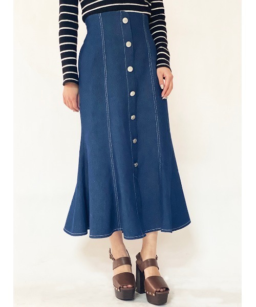 one way（ワンウェイ）の「【oneway】フロントボタンデニムマーメイドスカート（スカート・レディース・ホワイト/ダークブルー・FREE）」の4枚目の写真