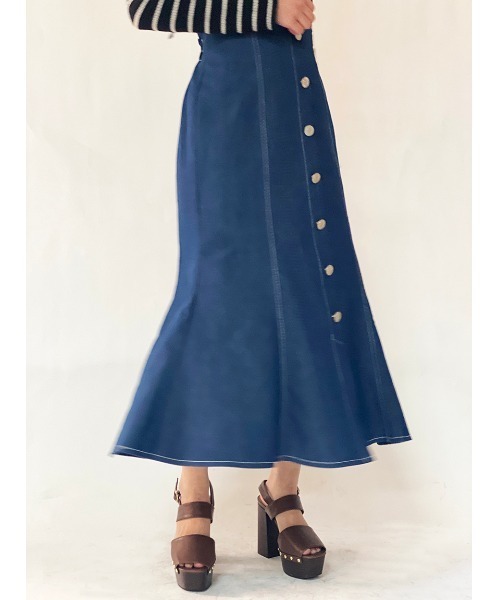 one way（ワンウェイ）の「【oneway】フロントボタンデニムマーメイドスカート（スカート・レディース・ホワイト/ダークブルー・FREE）」の3枚目の写真