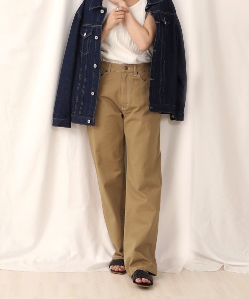 SELECT LEVERY(セレクトリベリー)の「(Emma)セミワイドストレートパンツ(チノパンツ・レディース・ライトグレー/ブラック/ライトグリーン/ベージュ・SMALL/LARGE/MEDIUM/X-LARGE)」の1枚目の写真