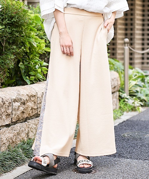 チチカカ（チチカカ）の「リブｘマチ柄ワイドパンツ（その他パンツ・レディース・ブラック/ベージュ/カーキ・FREE）」の7枚目の写真