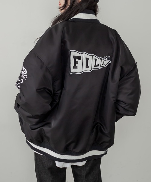 RASVOA(ラスボア)の「【FILA】Award jacket/フィラアワードジャケット/スタジャン(ブルゾン・レディース・ブラック/グリーン・FREE)」の2枚目の写真