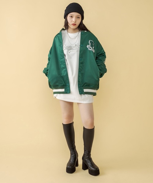 RASVOA(ラスボア)の「【FILA】Award jacket/フィラアワードジャケット/スタジャン(ブルゾン・レディース・ブラック/グリーン・FREE)」の17枚目の写真