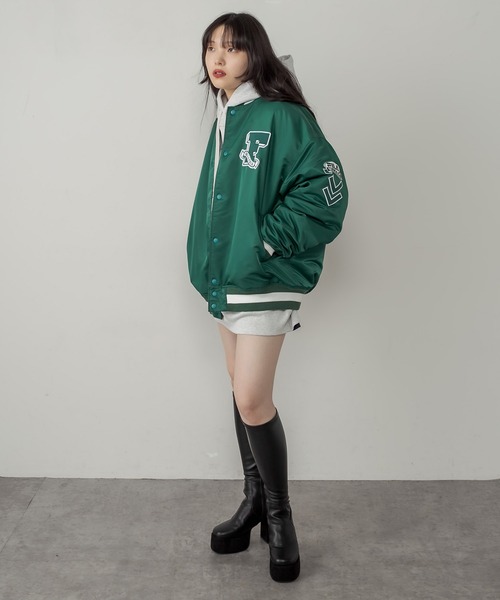 RASVOA(ラスボア)の「【FILA】Award jacket/フィラアワードジャケット/スタジャン(ブルゾン・レディース・ブラック/グリーン・FREE)」の15枚目の写真