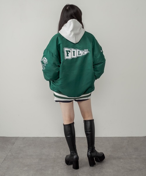 RASVOA(ラスボア)の「【FILA】Award jacket/フィラアワードジャケット/スタジャン(ブルゾン・レディース・ブラック/グリーン・FREE)」の16枚目の写真