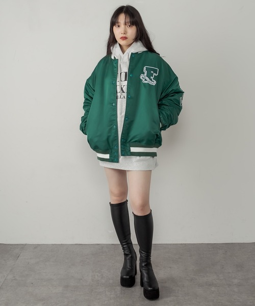 RASVOA(ラスボア)の「【FILA】Award jacket/フィラアワードジャケット/スタジャン(ブルゾン・レディース・ブラック/グリーン・FREE)」の13枚目の写真