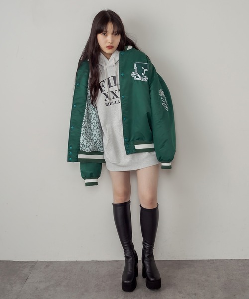 RASVOA(ラスボア)の「【FILA】Award jacket/フィラアワードジャケット/スタジャン(ブルゾン・レディース・ブラック/グリーン・FREE)」の14枚目の写真