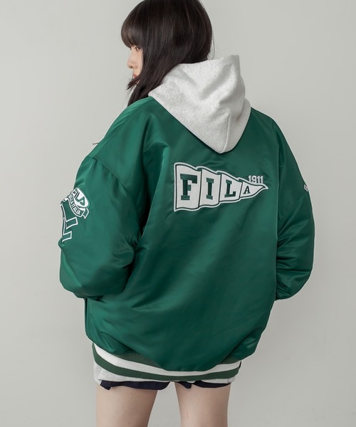 RASVOA(ラスボア)の「【FILA】Award jacket/フィラアワードジャケット/スタジャン(ブルゾン・レディース・ブラック/グリーン・FREE)」の6枚目の写真