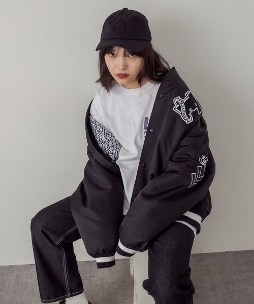 RASVOA(ラスボア)の「【FILA】Award jacket/フィラアワードジャケット/スタジャン(ブルゾン・レディース・ブラック/グリーン・FREE)」の3枚目の写真