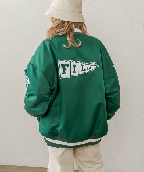 RASVOA(ラスボア)の「【FILA】Award jacket/フィラアワードジャケット/スタジャン(ブルゾン・レディース・ブラック/グリーン・FREE)」の12枚目の写真