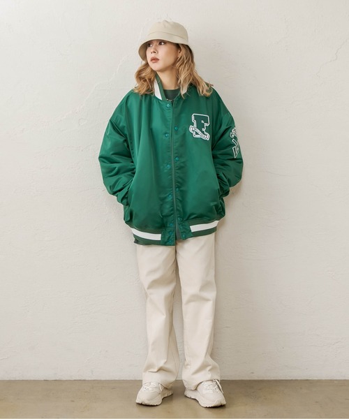 RASVOA(ラスボア)の「【FILA】Award jacket/フィラアワードジャケット/スタジャン(ブルゾン・レディース・ブラック/グリーン・FREE)」の9枚目の写真