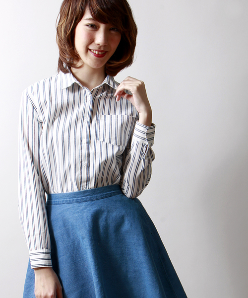 WEGO（ウィゴー）の「WEGO/ベーシックシャツ（シャツ/ブラウス・レディース・ホワイト/ブラック/サックスブルー/ブルー系その他/レッド系その他/トリコロール・FREE）」の6枚目の写真