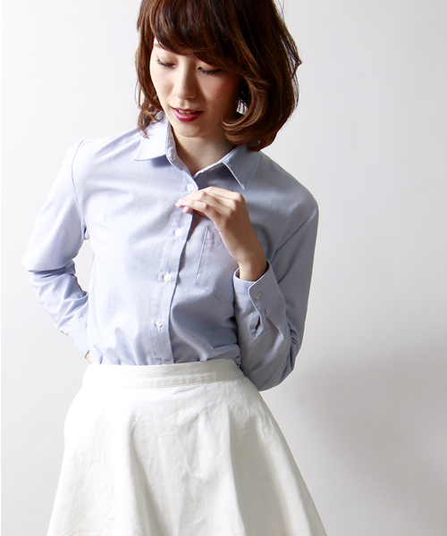 WEGO（ウィゴー）の「WEGO/ベーシックシャツ（シャツ/ブラウス・レディース・ホワイト/ブラック/サックスブルー/ブルー系その他/レッド系その他/トリコロール・FREE）」の4枚目の写真