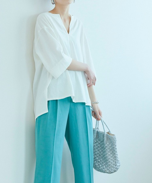 titivate（ティティベイト）の「ボックスシルエットキーネックブラウス（シャツ/ブラウス・レディース・ピンク/ライトグリーン/ブラック/オフホワイト・M/S）」の21枚目の写真