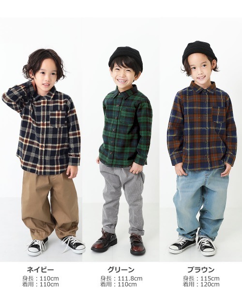 devirock（デビロック）の「ネルシャツ（シャツ/ブラウス・キッズ・ブラック/ダークブラウン/ネイビー/ブラウン/ブラック系その他/ブラウン系その他/ブラウン系その他2/グリーン/レッド・100cm/120cm/130cm/140cm/150cm/160cm/110cm/90cm/80ｃｍ）」の11枚目の写真