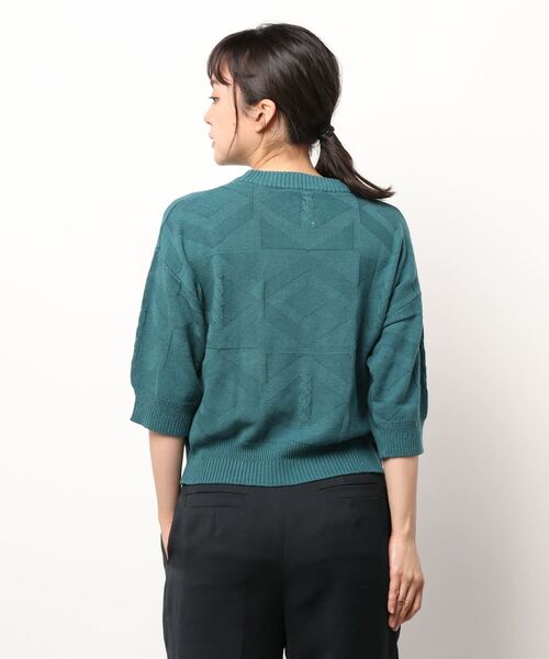 GRANDMA MAMA DAUGHTER（グランマママドーター）の「∴【GRANDMA MAMA DAUGHTER / グランママドーター】ジオメトリックニット GN911961（ニット/セーター・レディース・グリーン/オフホワイト・1/0/2）」の4枚目の写真
