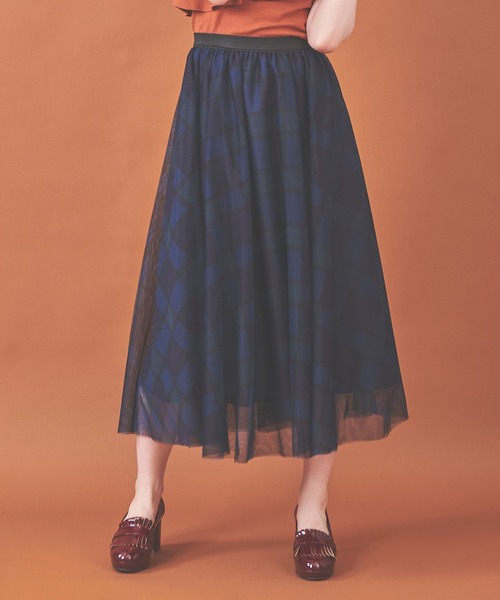 31 Sons de mode（トランテアン　ソン　ドゥ　モード）の「チェックチュールスカート（スカート・レディース・ピンク/ネイビー・36）」の2枚目の写真