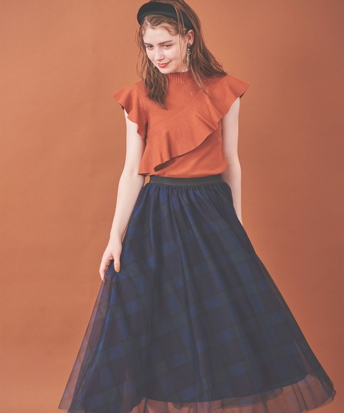 31 Sons de mode（トランテアン　ソン　ドゥ　モード）の「チェックチュールスカート（スカート・レディース・ピンク/ネイビー・36）」の10枚目の写真