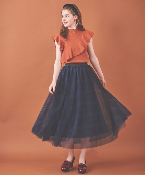 31 Sons de mode（トランテアン　ソン　ドゥ　モード）の「チェックチュールスカート（スカート・レディース・ピンク/ネイビー・36）」の9枚目の写真