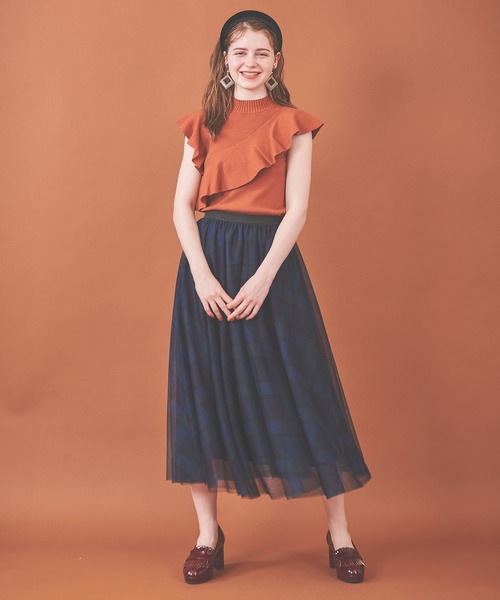 31 Sons de mode（トランテアン　ソン　ドゥ　モード）の「チェックチュールスカート（スカート・レディース・ピンク/ネイビー・36）」の7枚目の写真