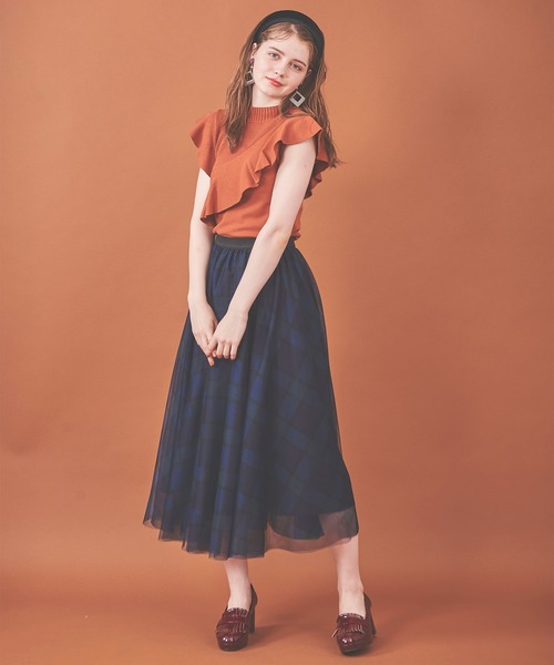 31 Sons de mode（トランテアン　ソン　ドゥ　モード）の「チェックチュールスカート（スカート・レディース・ピンク/ネイビー・36）」の8枚目の写真