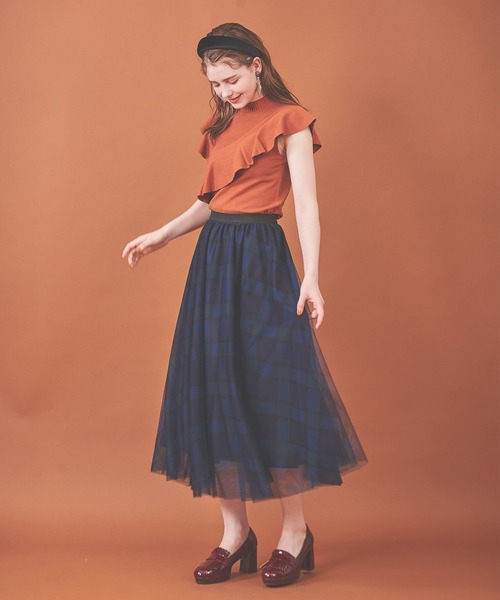 31 Sons de mode（トランテアン　ソン　ドゥ　モード）の「チェックチュールスカート（スカート・レディース・ピンク/ネイビー・36）」の11枚目の写真