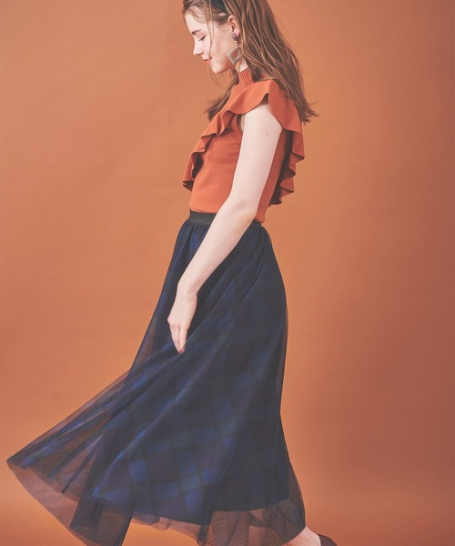 31 Sons de mode（トランテアン　ソン　ドゥ　モード）の「チェックチュールスカート（スカート・レディース・ピンク/ネイビー・36）」の12枚目の写真