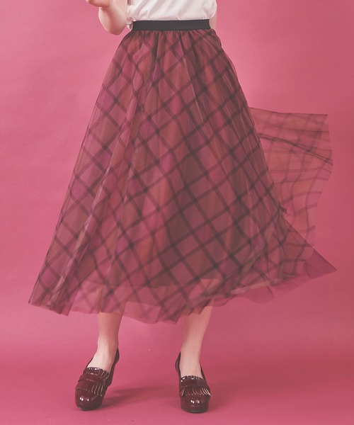 31 Sons de mode（トランテアン　ソン　ドゥ　モード）の「チェックチュールスカート（スカート・レディース・ピンク/ネイビー・36）」の4枚目の写真