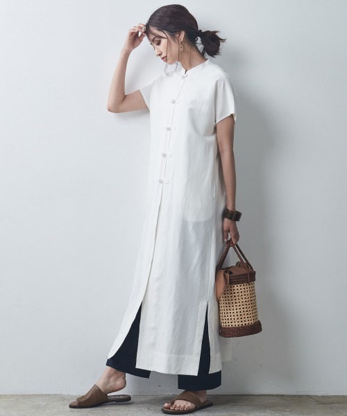 セール 大きいサイズ チャイナボタンフレンチスリーブワンピース シックスタイル ワンピース Chic Style シックスタイル のファッション通販 Zozotown