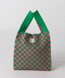 格子柄ニットトートバッグ