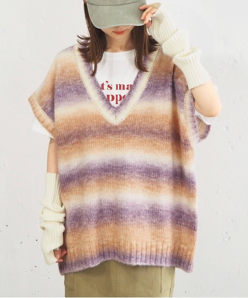 tiptop(ティップトップ)の「アソートVネックBIGベスト(ベスト・レディース・アイボリー/ダークブルー/A/B/グレイッシュベージュ/D/C/ブルー/キナリ/グリーン/ピンク/ブラウン・FREE)」の4枚目の写真