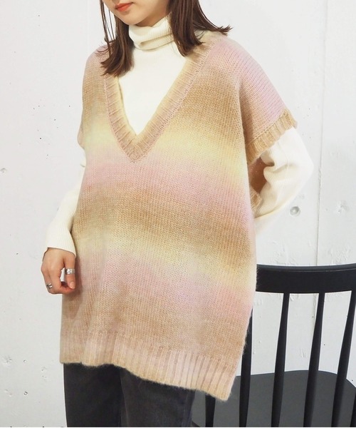 tiptop(ティップトップ)の「アソートVネックBIGベスト(ベスト・レディース・アイボリー/ダークブルー/A/B/グレイッシュベージュ/D/C/ブルー/キナリ/グリーン/ピンク/ブラウン・FREE)」の8枚目の写真