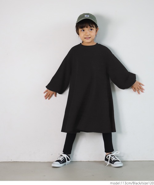 coca（coca）（コカ）の「＼＼新色登場／／キッズ エンボス袖バルーンワンピース（Tシャツ/カットソー・キッズ・ブラック/カーキ/ダークベージュ/マスタード/ワインレッド/ネイビー・100/110/120/130）」の17枚目の写真