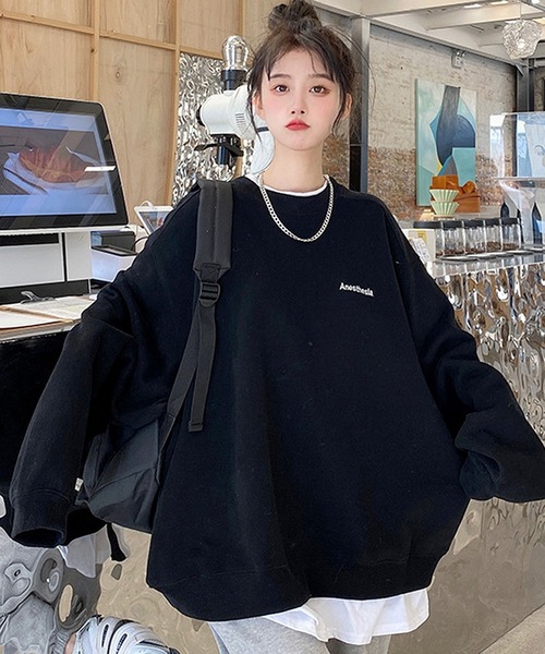 DEVICE（デバイス）の「ボリュームスリーブ ストリートデザイン クルーネック オーバーサイズ 長袖 スウェット トレーナー（スウェット・レディース・ブラック/グレー/ブルー/ネイビー・FREE）」の9枚目の写真