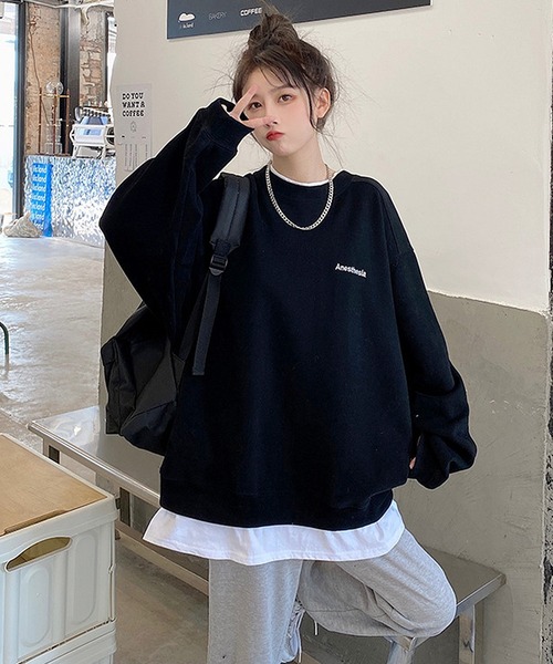 DEVICE（デバイス）の「ボリュームスリーブ ストリートデザイン クルーネック オーバーサイズ 長袖 スウェット トレーナー（スウェット・レディース・ブラック/グレー/ブルー/ネイビー・FREE）」の10枚目の写真