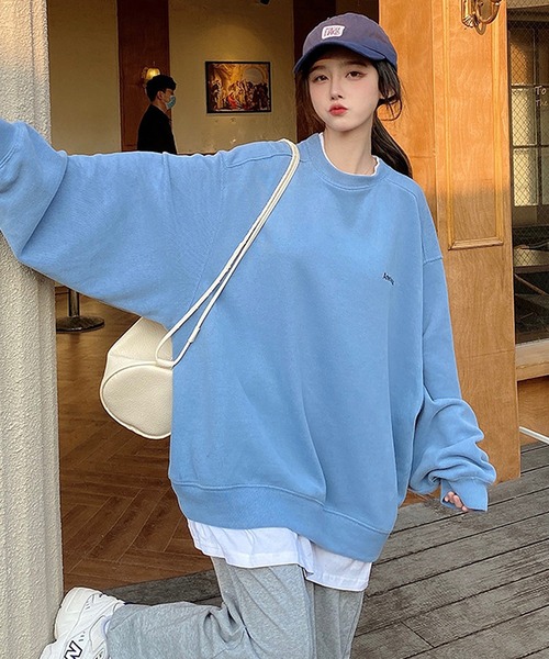 DEVICE（デバイス）の「ボリュームスリーブ ストリートデザイン クルーネック オーバーサイズ 長袖 スウェット トレーナー（スウェット・レディース・ブラック/グレー/ブルー/ネイビー・FREE）」の15枚目の写真