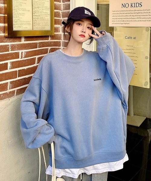 DEVICE（デバイス）の「ボリュームスリーブ ストリートデザイン クルーネック オーバーサイズ 長袖 スウェット トレーナー（スウェット・レディース・ブラック/グレー/ブルー/ネイビー・FREE）」の16枚目の写真