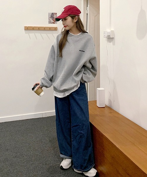 DEVICE（デバイス）の「ボリュームスリーブ ストリートデザイン クルーネック オーバーサイズ 長袖 スウェット トレーナー（スウェット・レディース・ブラック/グレー/ブルー/ネイビー・FREE）」の19枚目の写真