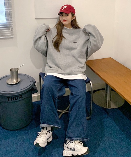 DEVICE（デバイス）の「ボリュームスリーブ ストリートデザイン クルーネック オーバーサイズ 長袖 スウェット トレーナー（スウェット・レディース・ブラック/グレー/ブルー/ネイビー・FREE）」の20枚目の写真