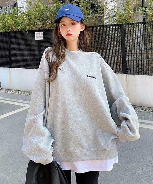 DEVICE（デバイス）の「ボリュームスリーブ ストリートデザイン クルーネック オーバーサイズ 長袖 スウェット トレーナー（スウェット・レディース・ブラック/グレー/ブルー/ネイビー・FREE）」の22枚目の写真