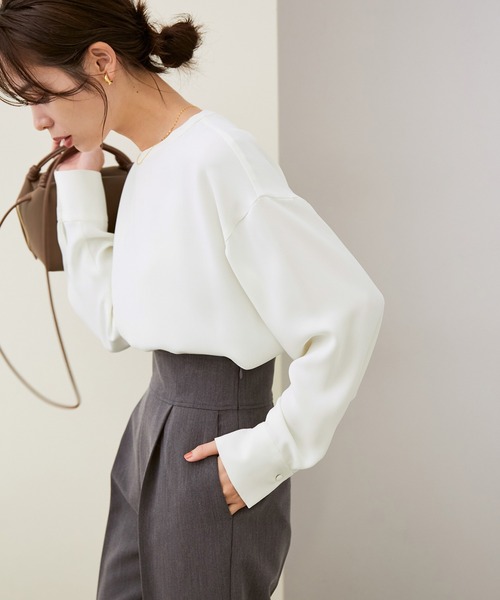 ROPE'（ロペ）の「【セットアップ対応】ダブルクロスTブラウス（シャツ/ブラウス・レディース・ホワイト/スミクロ/ブラウン系その他2・38）」の2枚目の写真