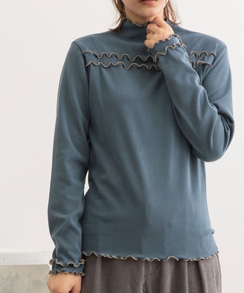 POU DOU DOU（プードゥドゥ）の「起毛テレコ2way配色メロートップス（Tシャツ/カットソー・レディース・イエロー/ブルー/アイボリー/モカ・3）」の22枚目の写真