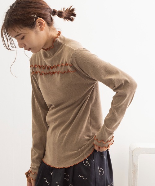 POU DOU DOU（プードゥドゥ）の「起毛テレコ2way配色メロートップス（Tシャツ/カットソー・レディース・イエロー/ブルー/アイボリー/モカ・3）」の15枚目の写真