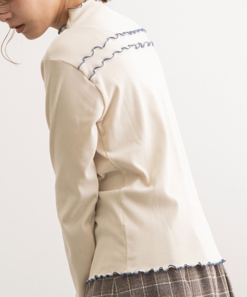 POU DOU DOU（プードゥドゥ）の「起毛テレコ2way配色メロートップス（Tシャツ/カットソー・レディース・イエロー/ブルー/アイボリー/モカ・3）」の10枚目の写真