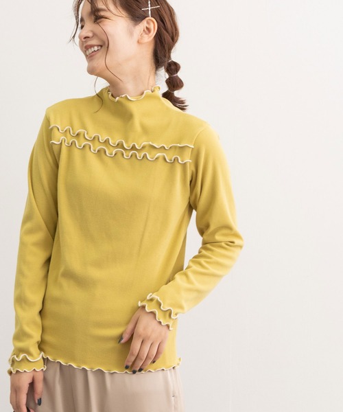 POU DOU DOU（プードゥドゥ）の「起毛テレコ2way配色メロートップス（Tシャツ/カットソー・レディース・イエロー/ブルー/アイボリー/モカ・3）」の7枚目の写真