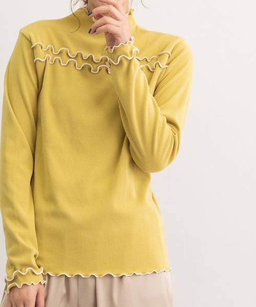 POU DOU DOU（プードゥドゥ）の「起毛テレコ2way配色メロートップス（Tシャツ/カットソー・レディース・イエロー/ブルー/アイボリー/モカ・3）」の11枚目の写真