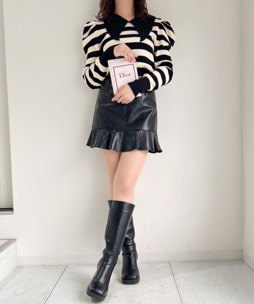 Loueme(ルエム)の「フェイクレザーフリルミニスカパン(スカート・レディース・ブラック/アイボリー・FREE)」の20枚目の写真