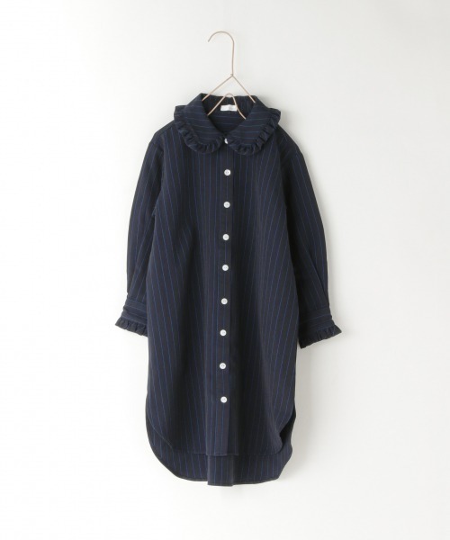 LOWRYS FARM(ローリーズファーム)の「ピンストライプシャツワンピース 258135(ワンピース・キッズ・ネイビー/グレー・110cm/120cm/130cm/140cm/150cm)」の2枚目の写真