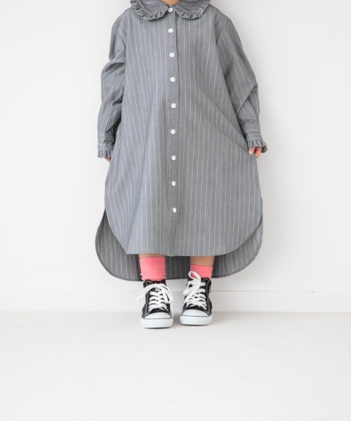 LOWRYS FARM(ローリーズファーム)の「ピンストライプシャツワンピース 258135(ワンピース・キッズ・ネイビー/グレー・110cm/120cm/130cm/140cm/150cm)」の7枚目の写真
